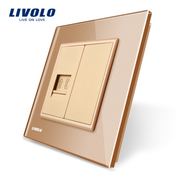 Livolo Gold Kristallglasscheibe, One Gang Telefondose / Ausgang VL-C791T-13